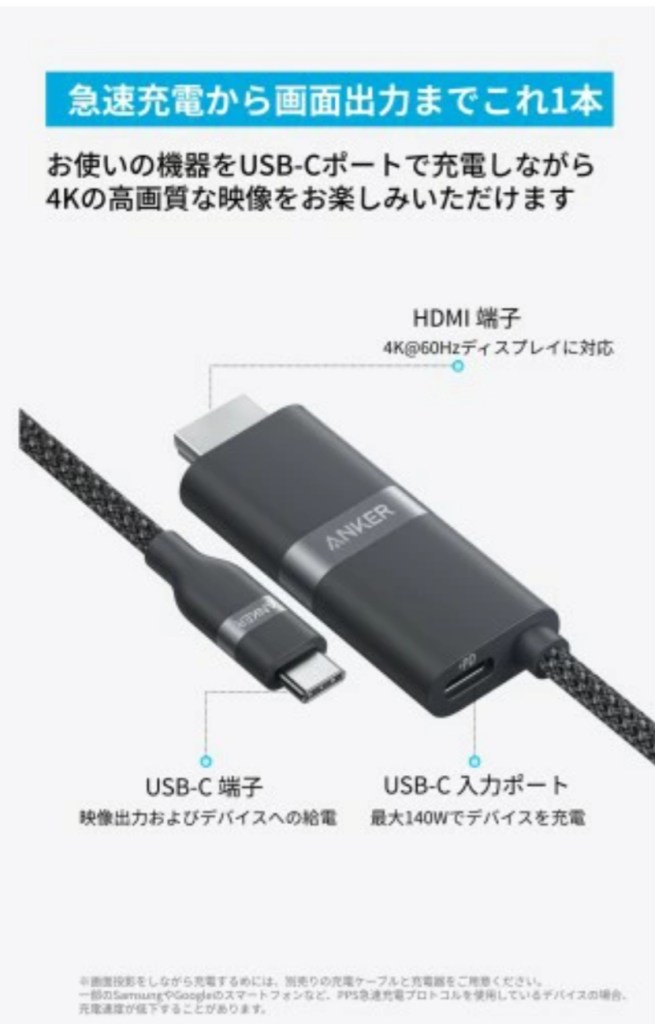 Anker Nano USB-C & HDMIケーブル 外観