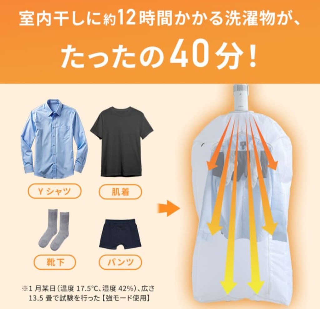 スーツのインナーや靴下の時短乾燥に便利
