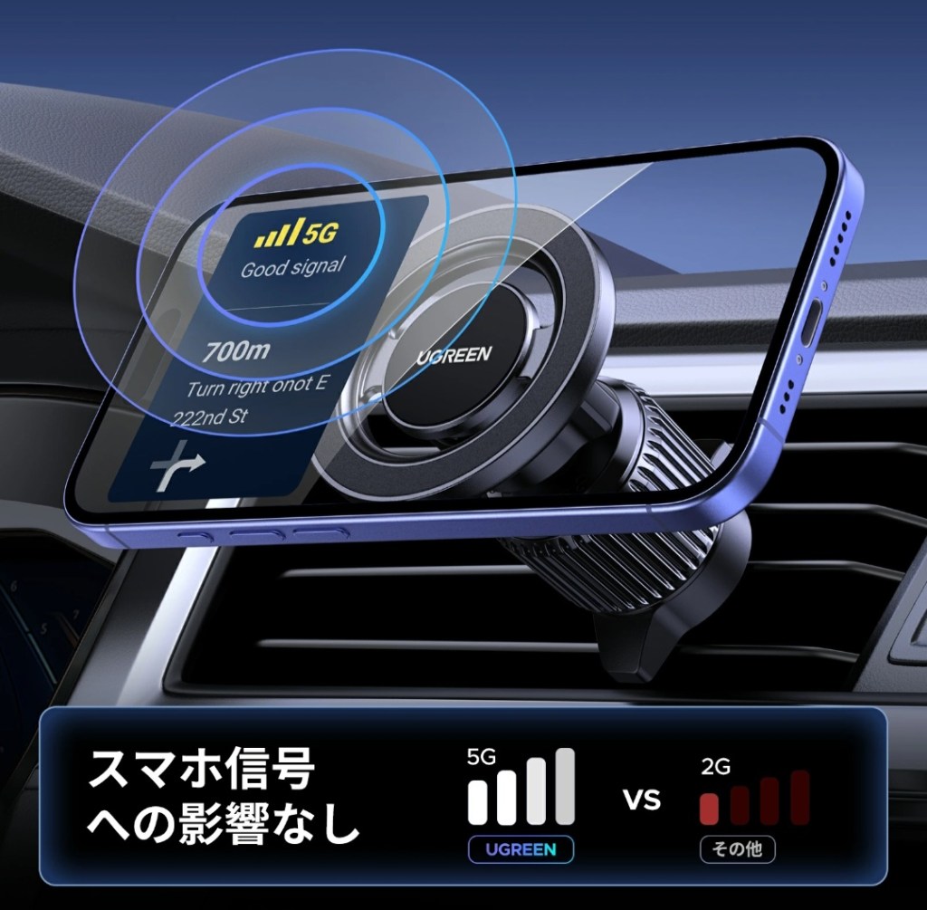 UGREEN 車載ホルダーとiPhoneの組み合わせ